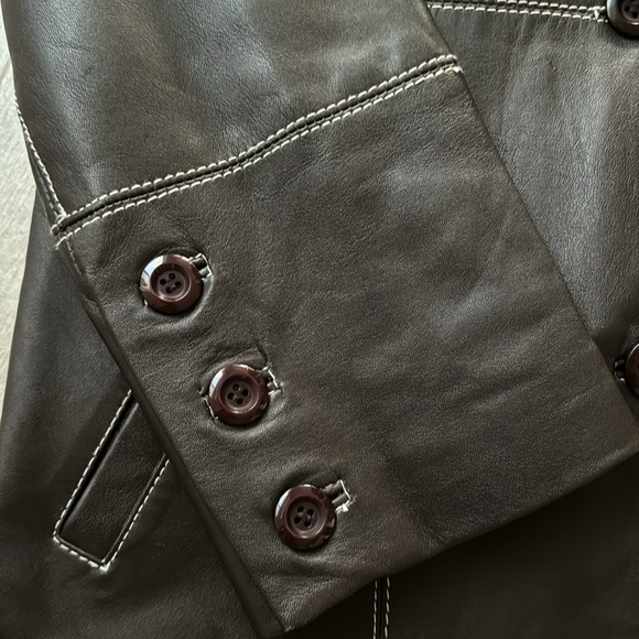 🤎✨Brown GENUINE LEATHER Trench Coat Jacket✨🤎 Size XS to S - Picture 2 of 7